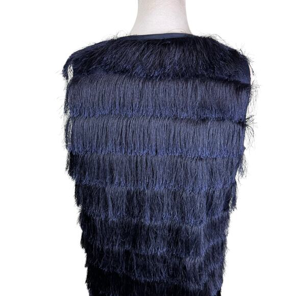 Anthropologie Eva Franco Navy Blue Tiered Eyelash Fringe Layering Vest - Picture 9 of 15
